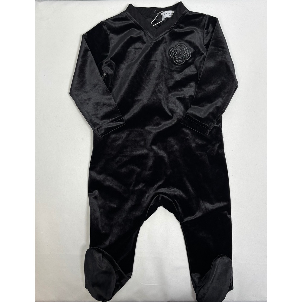 AS Collection Velvet Sleeper Jumpsuit Baby 9-12M Black Footed Romper Luxury Chic